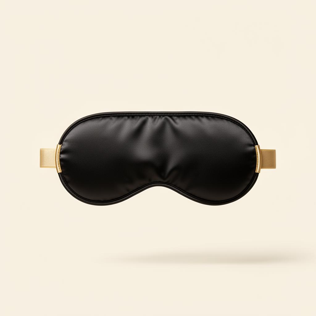 SILENSILK luxury silk sleep mask, front view on ivory background